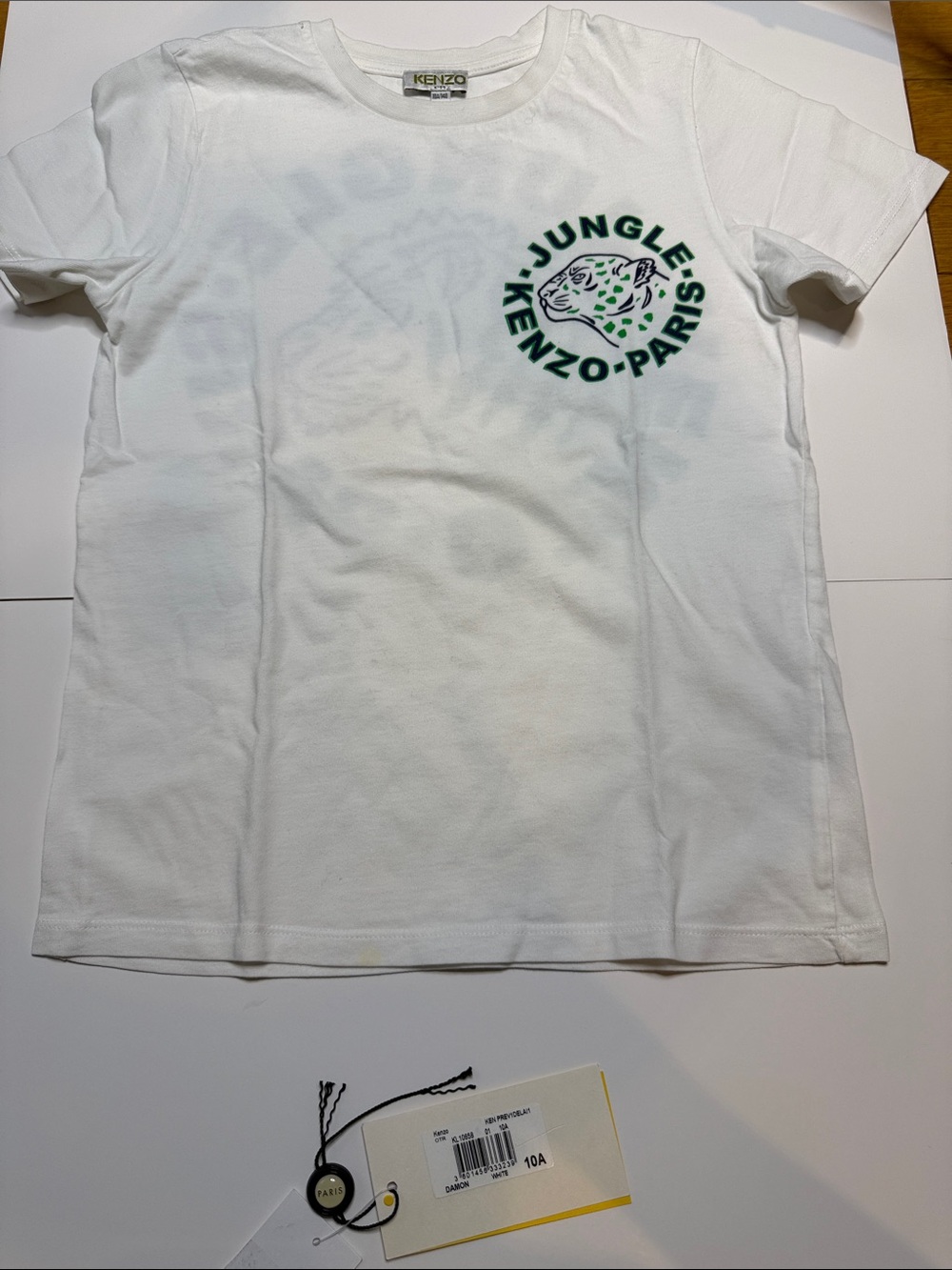 Kenzo White Short Sleeve Tee with Green Jungle Logo